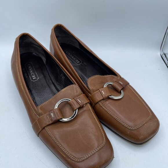 Coach Italy Leather Loafers Square Toe Buckle Brown 6.5B - Picture 3 of 12